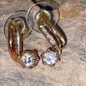 Vintage LIND 14K HGE Gold & CZ Post Stud Earrings